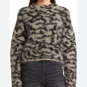 NWT $488 Frame Abstract Jacquard  Crew Neck Sweater Mohair Size Small Black Bone